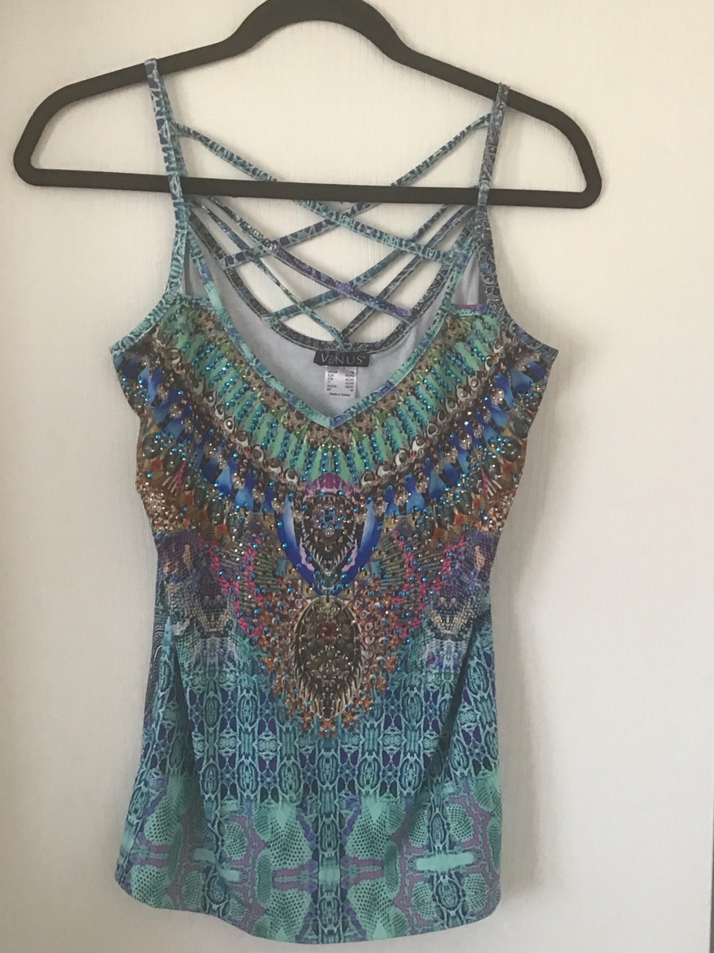 Venus multi color beaded spaghetti strap top Medium